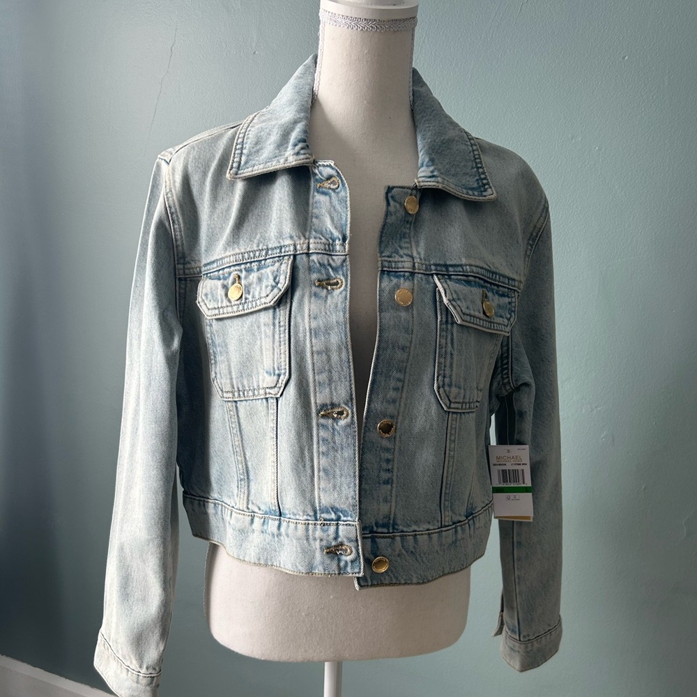 Michael Kors Light Blue Jean Jacket with Gold Accents